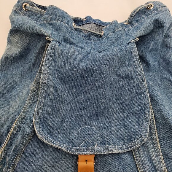 💥 VINTAGE Pacific Denim Co. Drawstring Backpack - 80s/90s Light Wash Rucksack - Picture 8 of 11